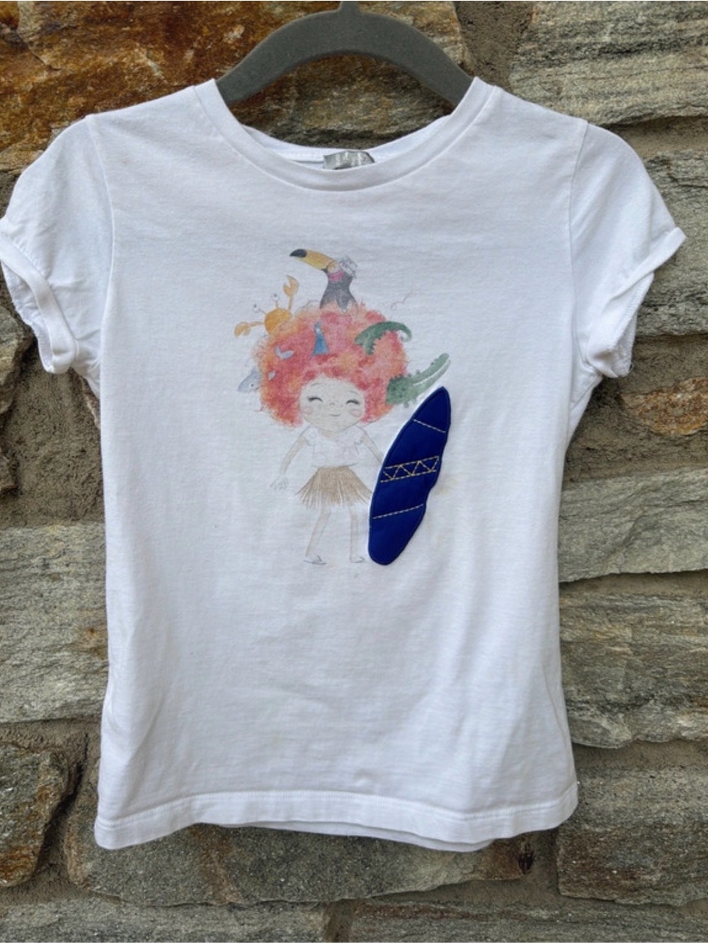 Il Gufo White Graphic Tee with Tropical Surf Design